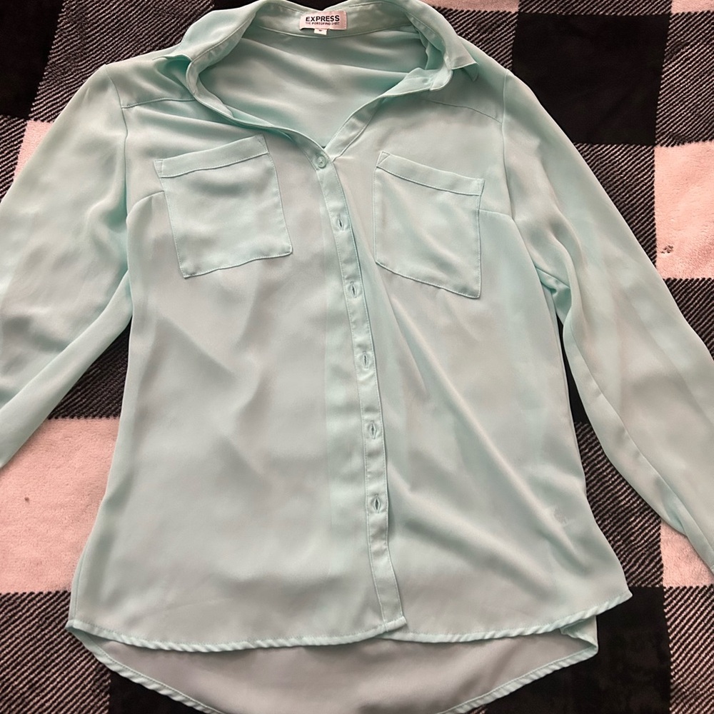 Express Green Long Sleeve Button Down Shirt